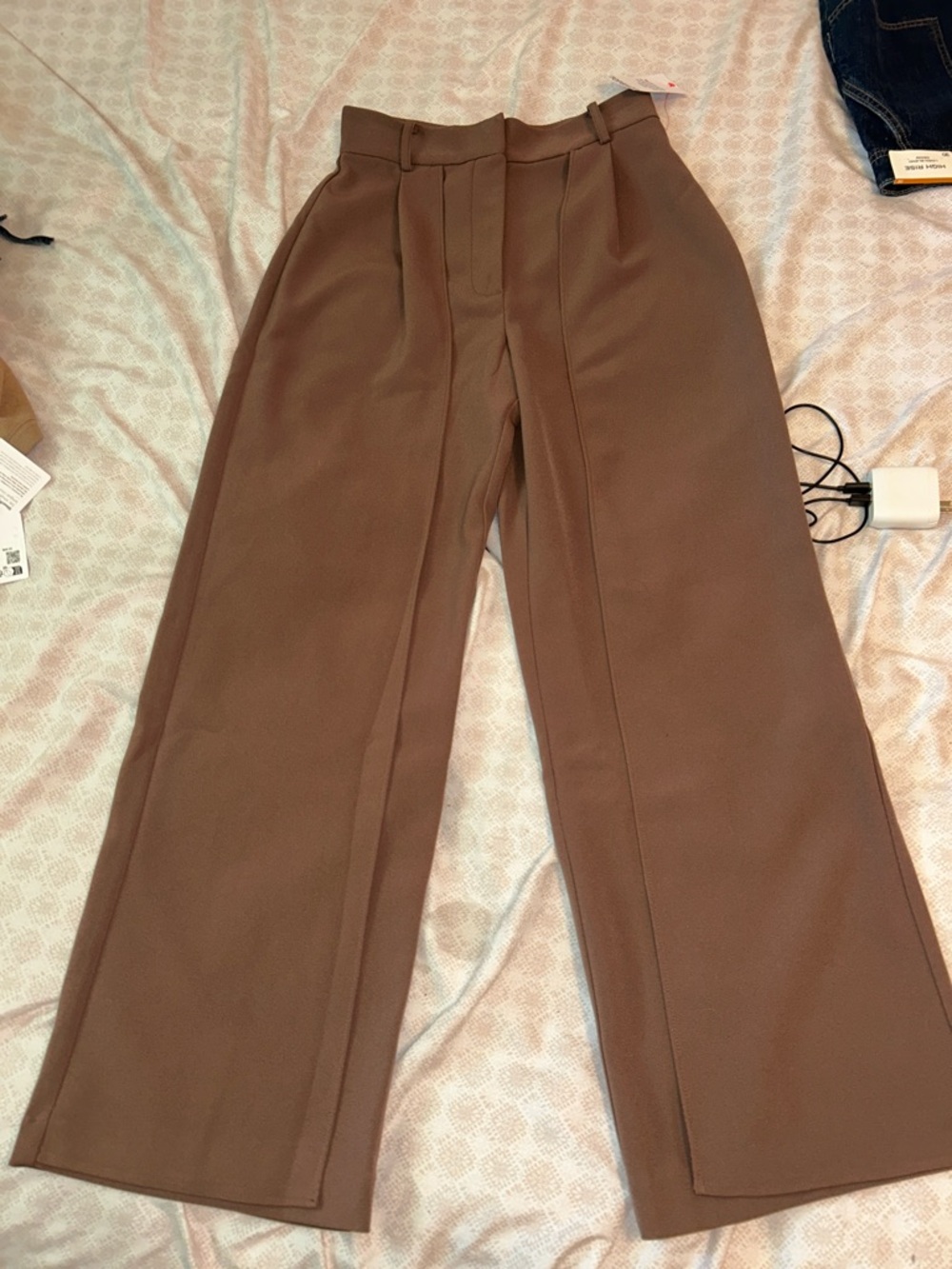 TopShop by Nordstrom Taupe Wide-Leg Trousers